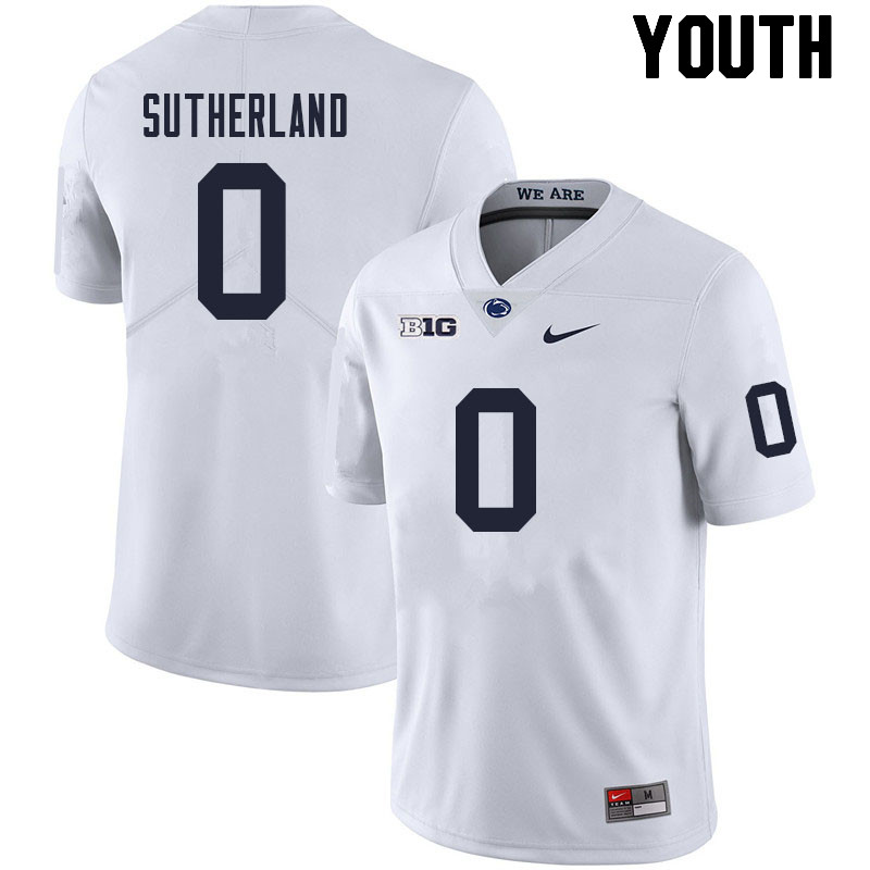 Youth #0 Jonathan Sutherland Penn State Nittany Lions College Football Jerseys Sale-White - Click Image to Close